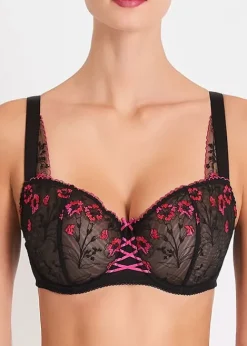 Hot Aubade Allee Des Plaisirs Comfort Half Cup Bra Black Pink Embroidery