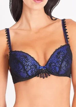 Best Sale Aubade Ivresse Byzantin Moulded Push Up Bra Blue Black Lace