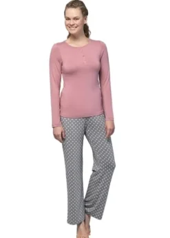 New Blackspade Noir Olivia Long Sleeve Pyjama Set Dusky Pink Grey Spot