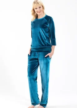 Cheap Blackspade Velvet Round Neck Pyjama Set Petrol Green