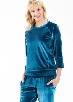 Cheap Blackspade Velvet Round Neck Pyjama Set Petrol Green