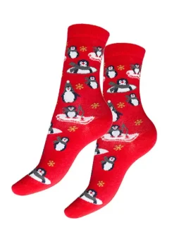 Cheap Charnos All Over Penguin Socks Red Mix