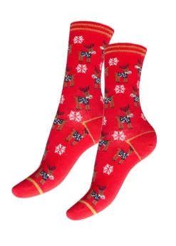 Flash Sale Charnos All Over Reindeer Socks Red Mix