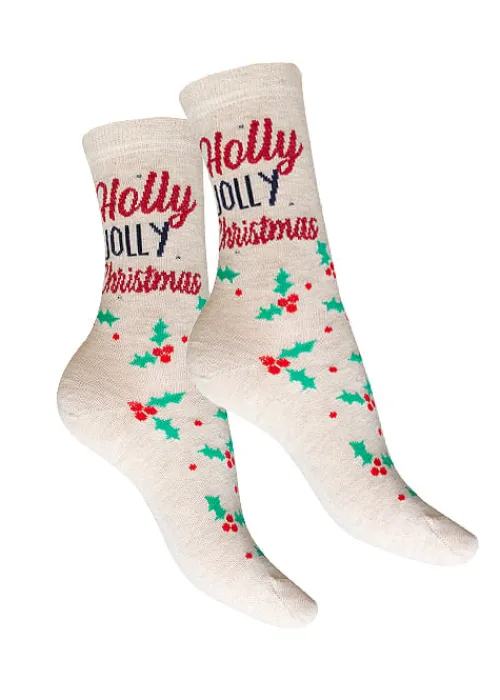 Fashion Charnos Holly Jolly Christmas Stud Socks Beige Mix