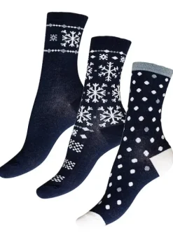 Discount Charnos Snowflake Gift Set Socks 3 Pair Pack Socks Navy Mix