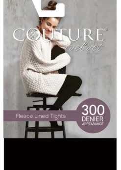 New Couture Velvet Feel 300 Fleece Lined Tights Black