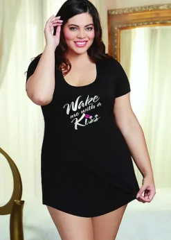 Best Dreamgirl Kiss Cap Sleeve Sleepshirt Black