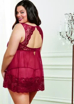 New Dreamgirl Mesh Slip With Thong Garnet