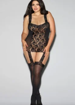 Clearance Dreamgirl Sheer And Stretch Lace Garter Dress Queen Size Black
