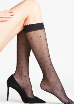 Cheap Falke Dot Knee Highs Black
