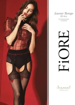 Cheap Fiore Amour Rouge Suspender Tights Black Red