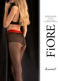 Cheap Fiore Firelight 20 Crotchless Tights Black Red