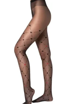 New Fiore Poker Patterned Tights Black