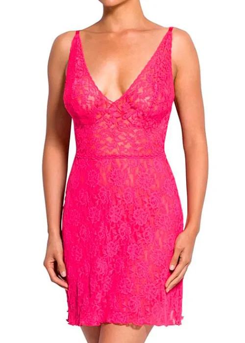 Hot Hanky Panky Retro Lace Plunge Chemise Bright Rose