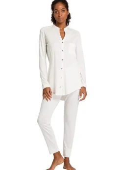Clearance Hanro Pure Essence Long Sleeved Pyjama Set Off White