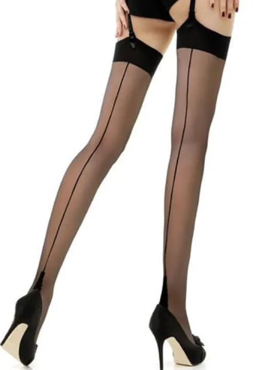 Outlet Jonathan Aston Seam And Heel Stockings Black Seam