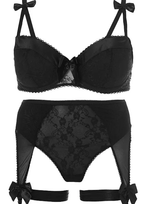 Discount Leg Avenue 2 Piece Padded Bra With Garter Panty Black