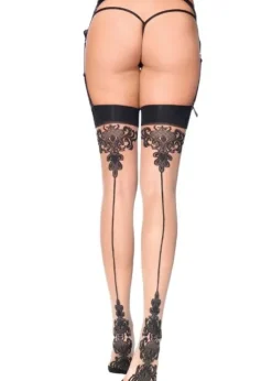 Shop Leg Avenue Baroque Cuban Heel Stocking Nude