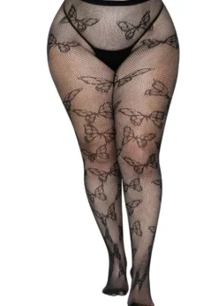 Sale Leg Avenue Butterfly Net Plus Size Tights Black