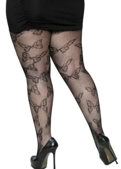 Sale Leg Avenue Butterfly Net Plus Size Tights Black