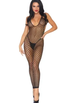 Shop Leg Avenue Crochet Net Footless Bodystocking Black