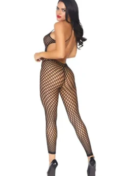 Shop Leg Avenue Crochet Net Footless Bodystocking Black