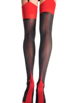 Shop Leg Avenue Cuban Heel Backseam Stockings Black Red Seam