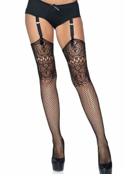 Discount Leg Avenue Decorative Fishnet Backseam Stockings Black