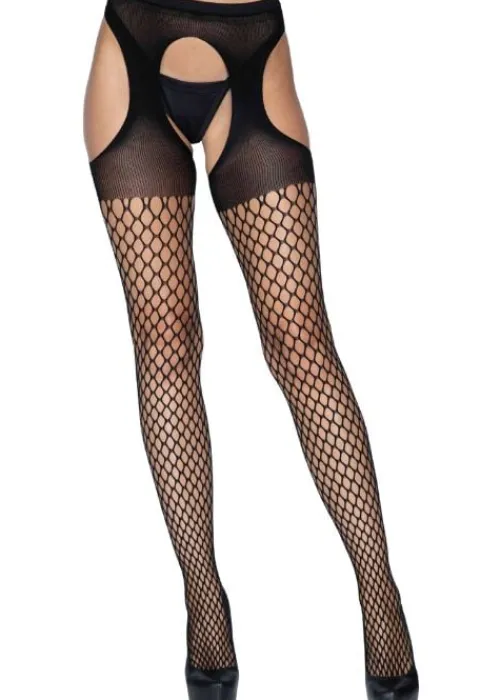 Fashion Leg Avenue Oval Net Suspender Tights Black