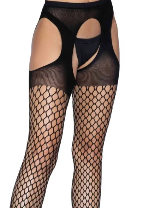 Fashion Leg Avenue Oval Net Suspender Tights Black