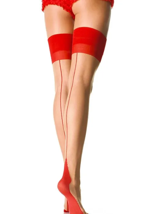 Fashion Leg Avenue Sheer Backseam Cuban Heel Stockings Nude Red