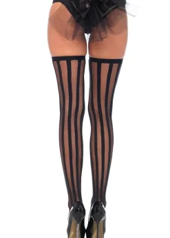 Shop Leg Avenue Sheer Stockings With Opaque Vertical Stripe Black