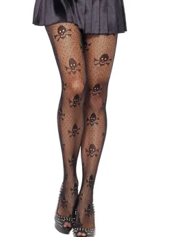 Discount Leg Avenue Skull Micronet Tights Black