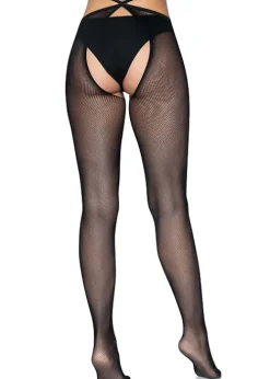 New Leg Avenue Strappy Crotchless Fishnet Tights Black