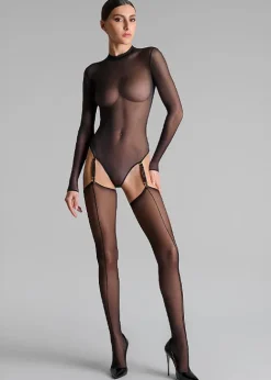 Best Maison Close Cut And Curled Back And Front Seamed Stockings Black Black Seam