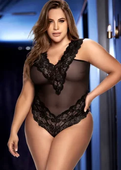 Outlet Mary Portas Mapale Lace Up Back Plus Size Teddy Black