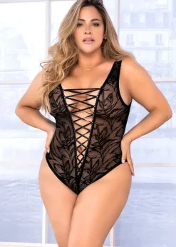 Fashion Mary Portas Mapale Sensual Lace Up Teddy Plus Size Black