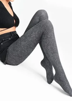 Shop Marilyn Intense Floral Tights Intense Black Grey