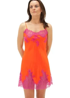 Best Sale Marjolaine Silk And French Lace Chemise Saffron Saffron Fuchsia