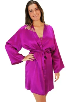 Cheap Marjolaine Silk And French Lace Short Robe Orchid Orchid Honey