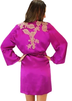 Cheap Marjolaine Silk And French Lace Short Robe Orchid Orchid Honey