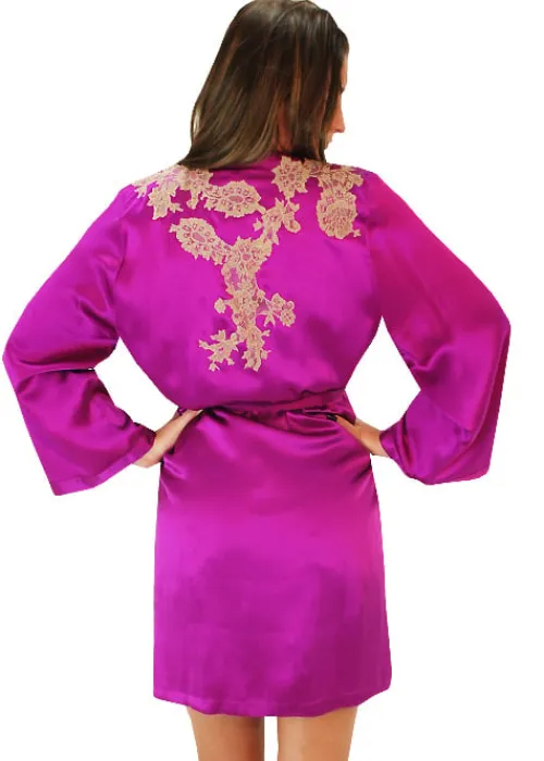 Cheap Marjolaine Silk And French Lace Short Robe Orchid Orchid Honey