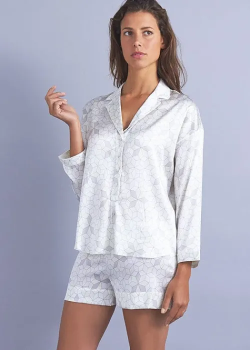 Cheap * Mimi Holliday Panarea Silk Shortie Pyjama Set Panarea Grey Lemon Print