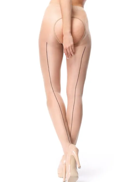 Outlet Miss O Sheer Open Tights With Decorative Brief And Backseam