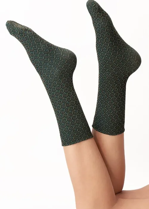 Discount Oroblu Texture Jacquard Ankle High Green Jacquard