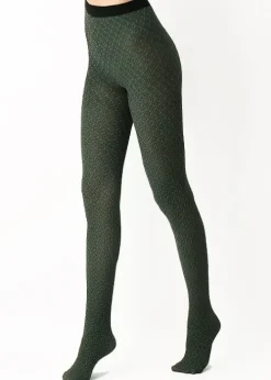 New Oroblu Texture Jacquard Tights Green Jacquard