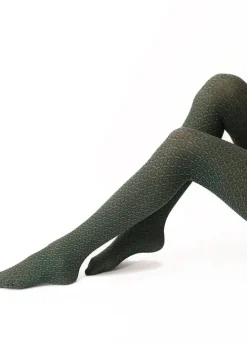 New Oroblu Texture Jacquard Tights Green Jacquard