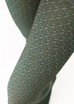 New Oroblu Texture Jacquard Tights Green Jacquard