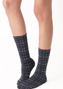 Best Oroblu Texture Tartan Ankle High Blue Tartan