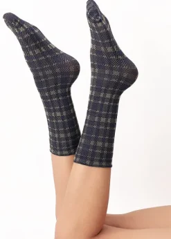 Best Oroblu Texture Tartan Ankle High Blue Tartan